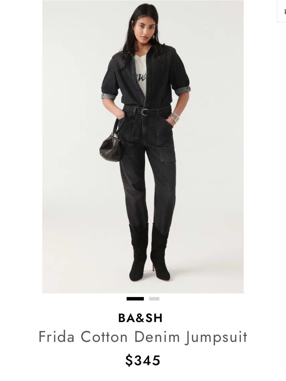 ba&sh Frida Black Washed Denim Utility Jumpsuit with Belt
